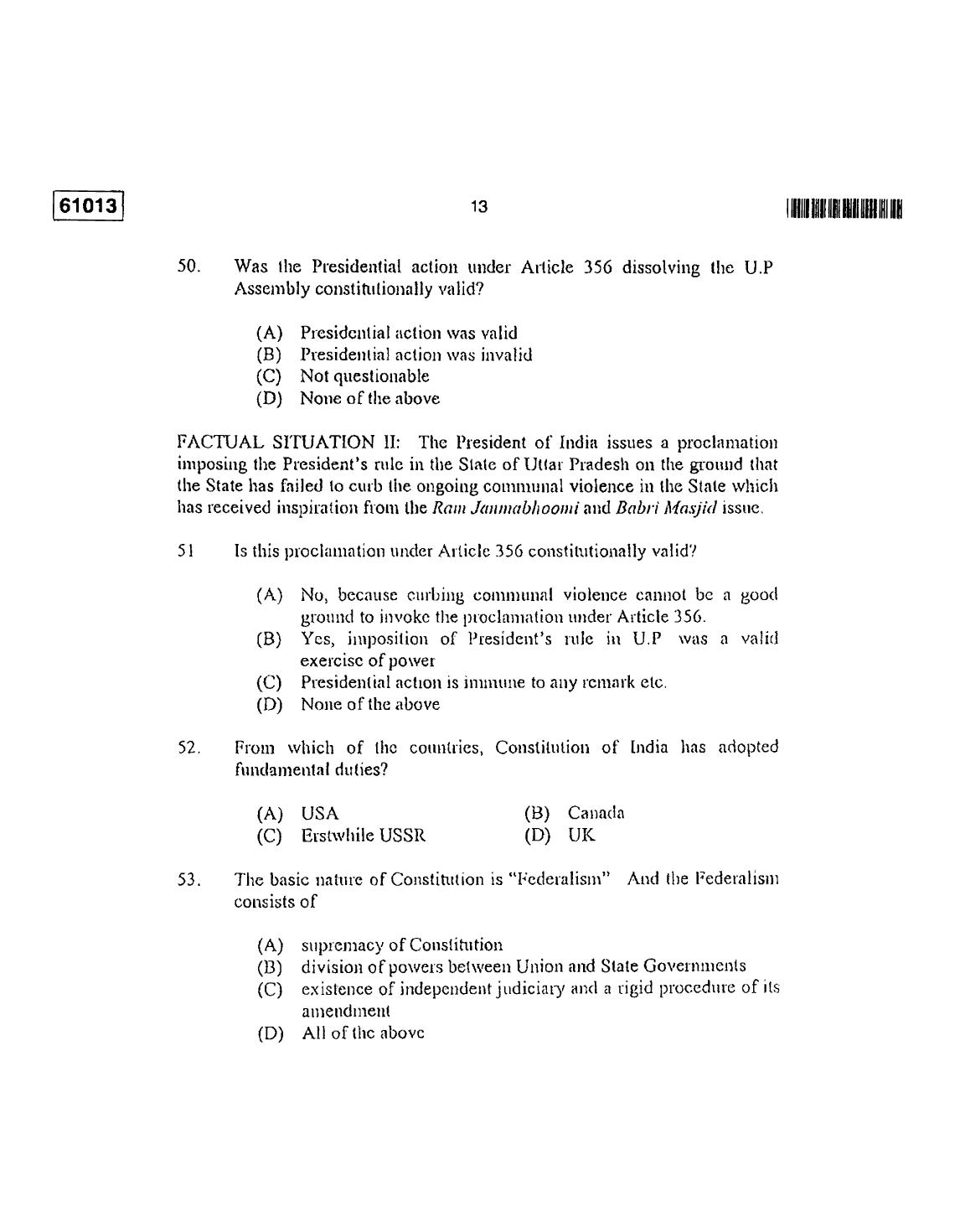 CUSAT CAT 2013 LLM Question Paper - Page 14