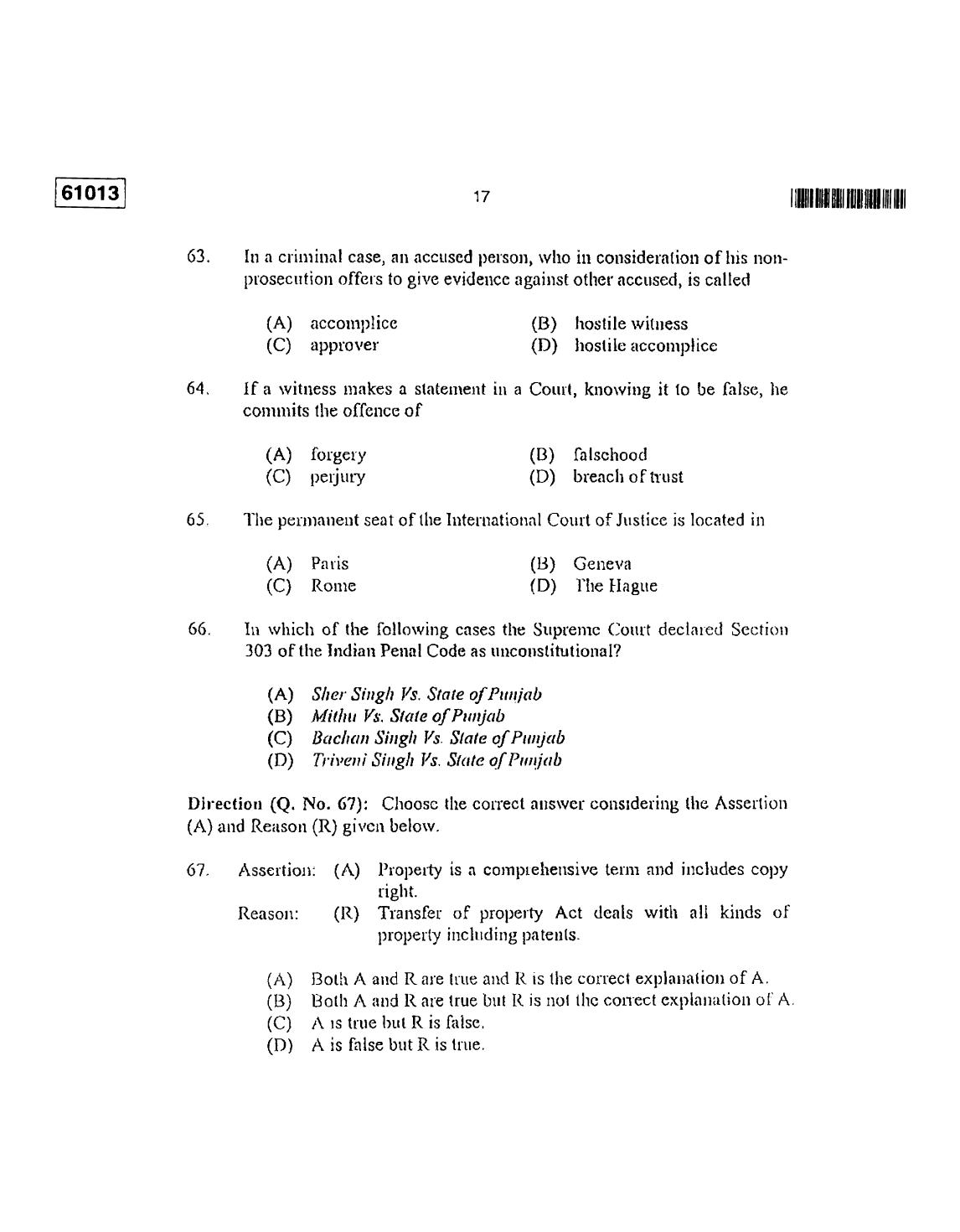 CUSAT CAT 2013 LLM Question Paper - Page 18