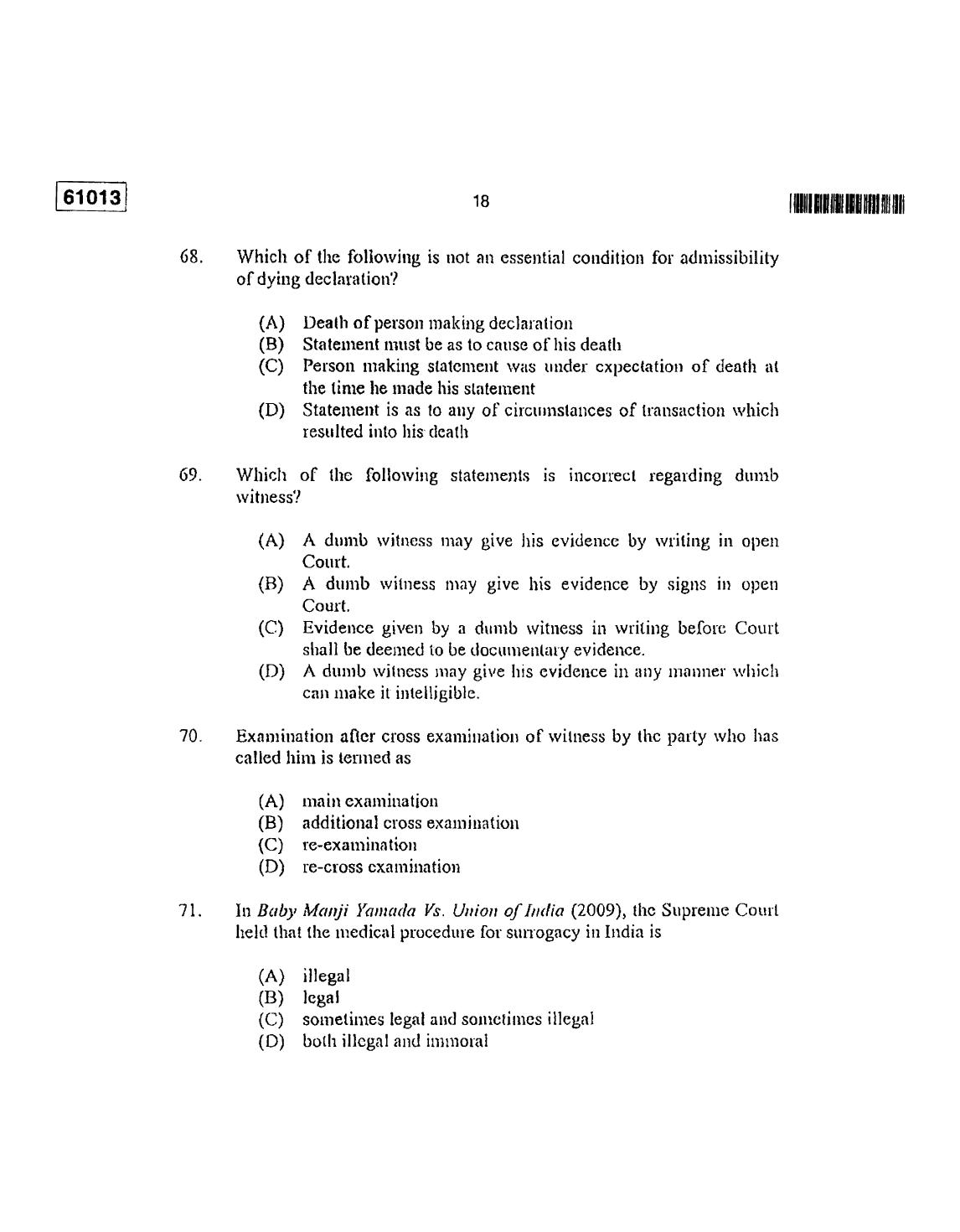CUSAT CAT 2013 LLM Question Paper - Page 19