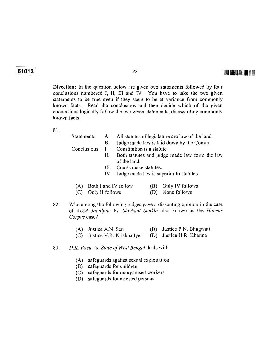 CUSAT CAT 2013 LLM Question Paper - Page 23