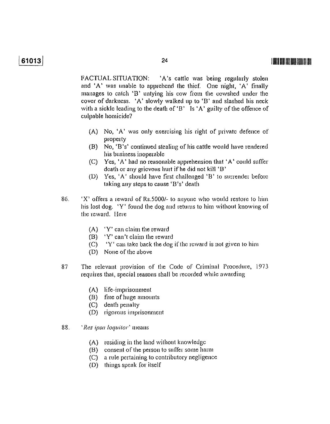 CUSAT CAT 2013 LLM Question Paper - Page 25