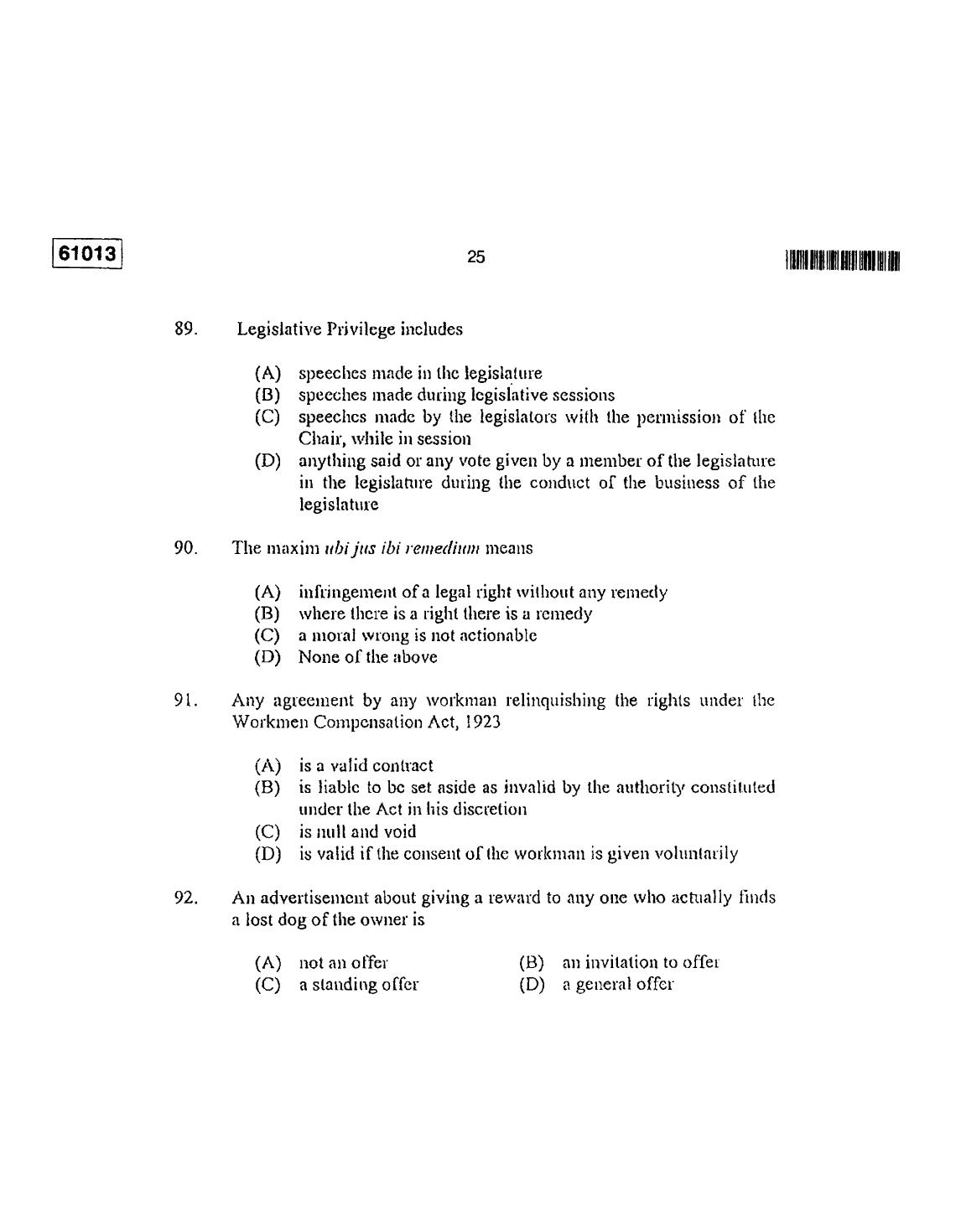 CUSAT CAT 2013 LLM Question Paper - Page 26