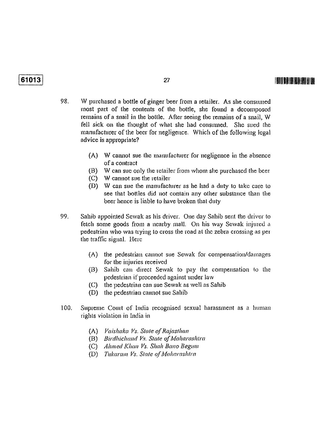 CUSAT CAT 2013 LLM Question Paper - Page 28