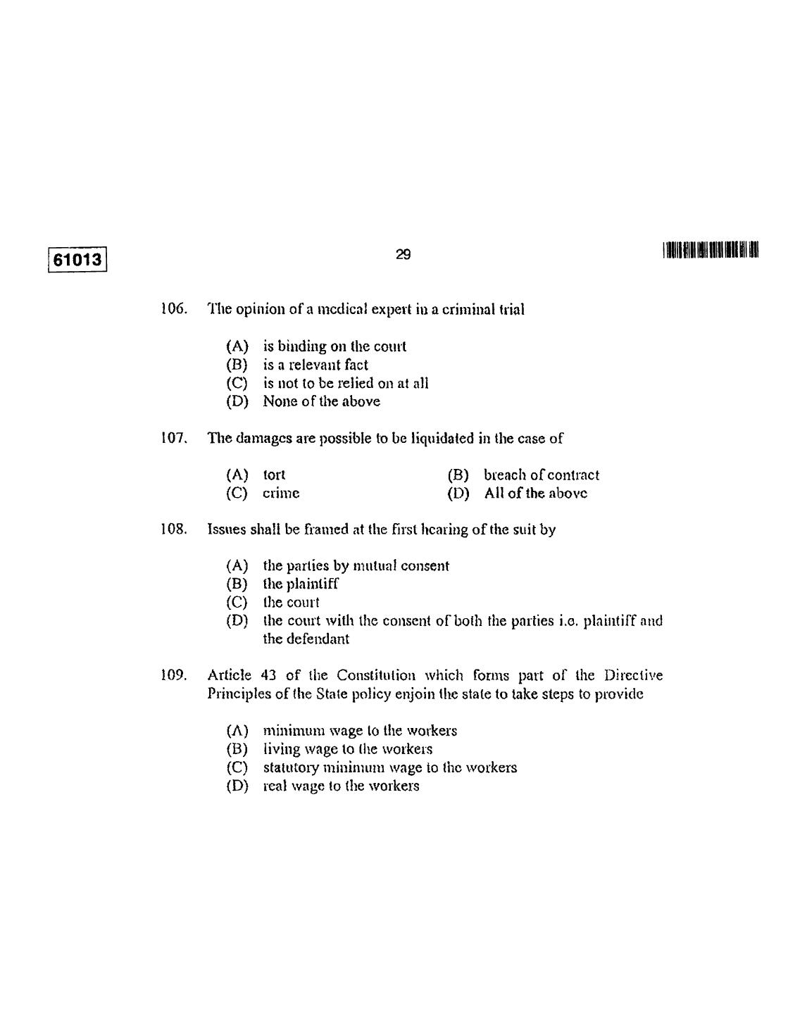 CUSAT CAT 2013 LLM Question Paper - Page 30