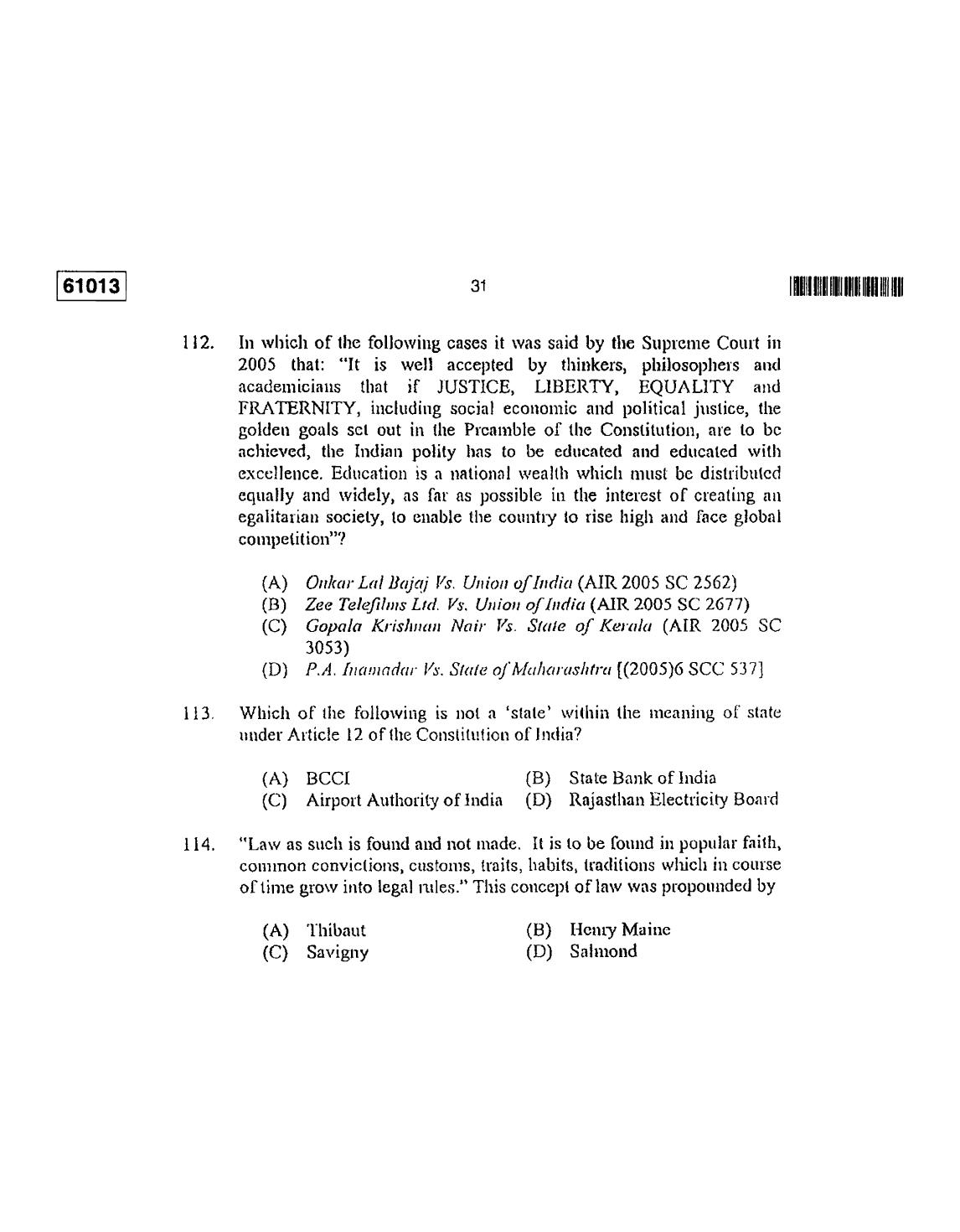 CUSAT CAT 2013 LLM Question Paper - Page 32
