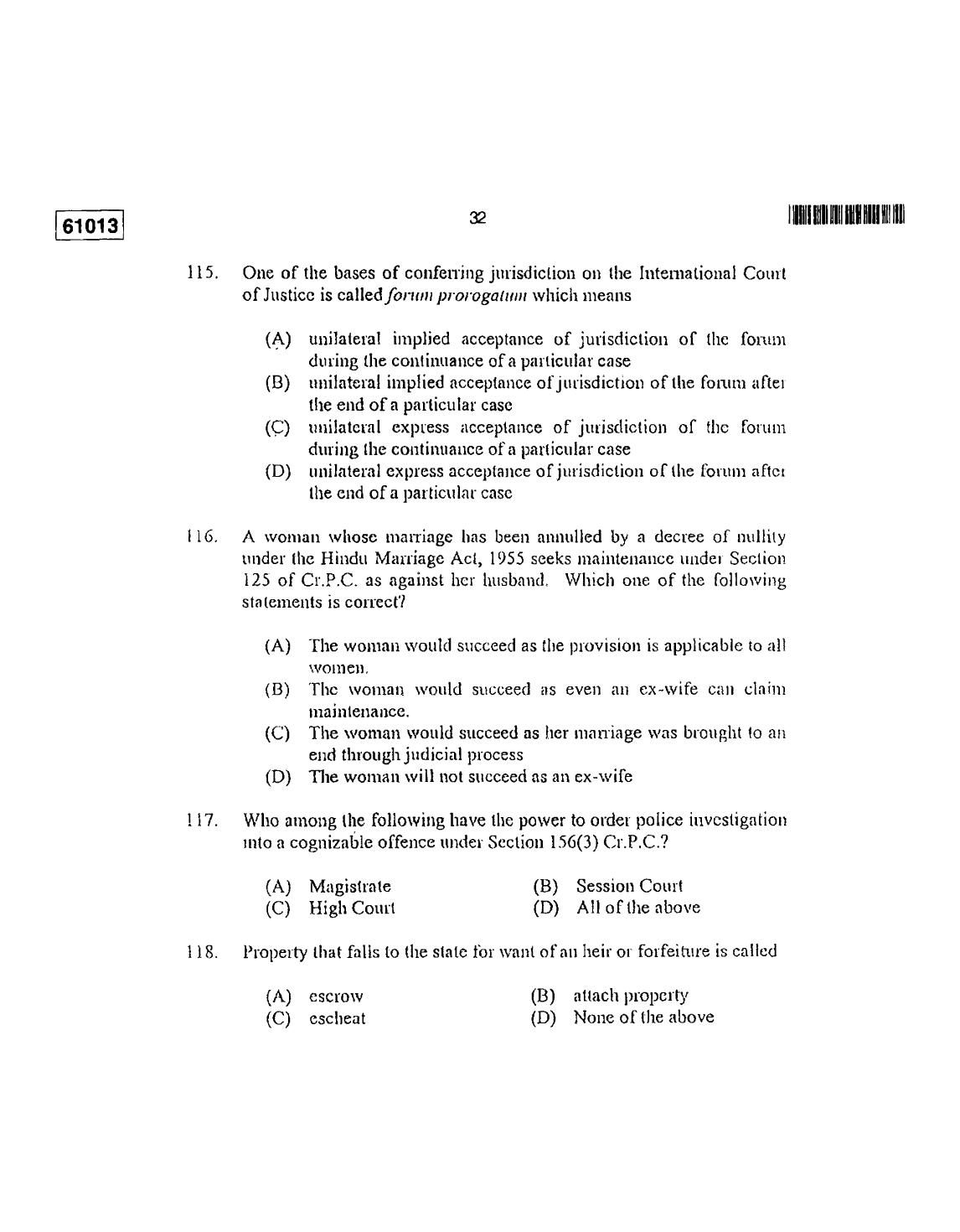 CUSAT CAT 2013 LLM Question Paper - Page 33