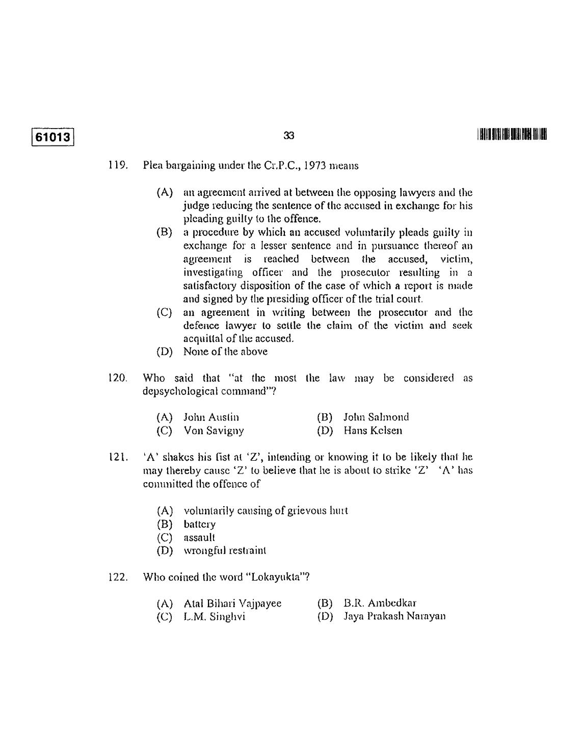 CUSAT CAT 2013 LLM Question Paper - Page 34