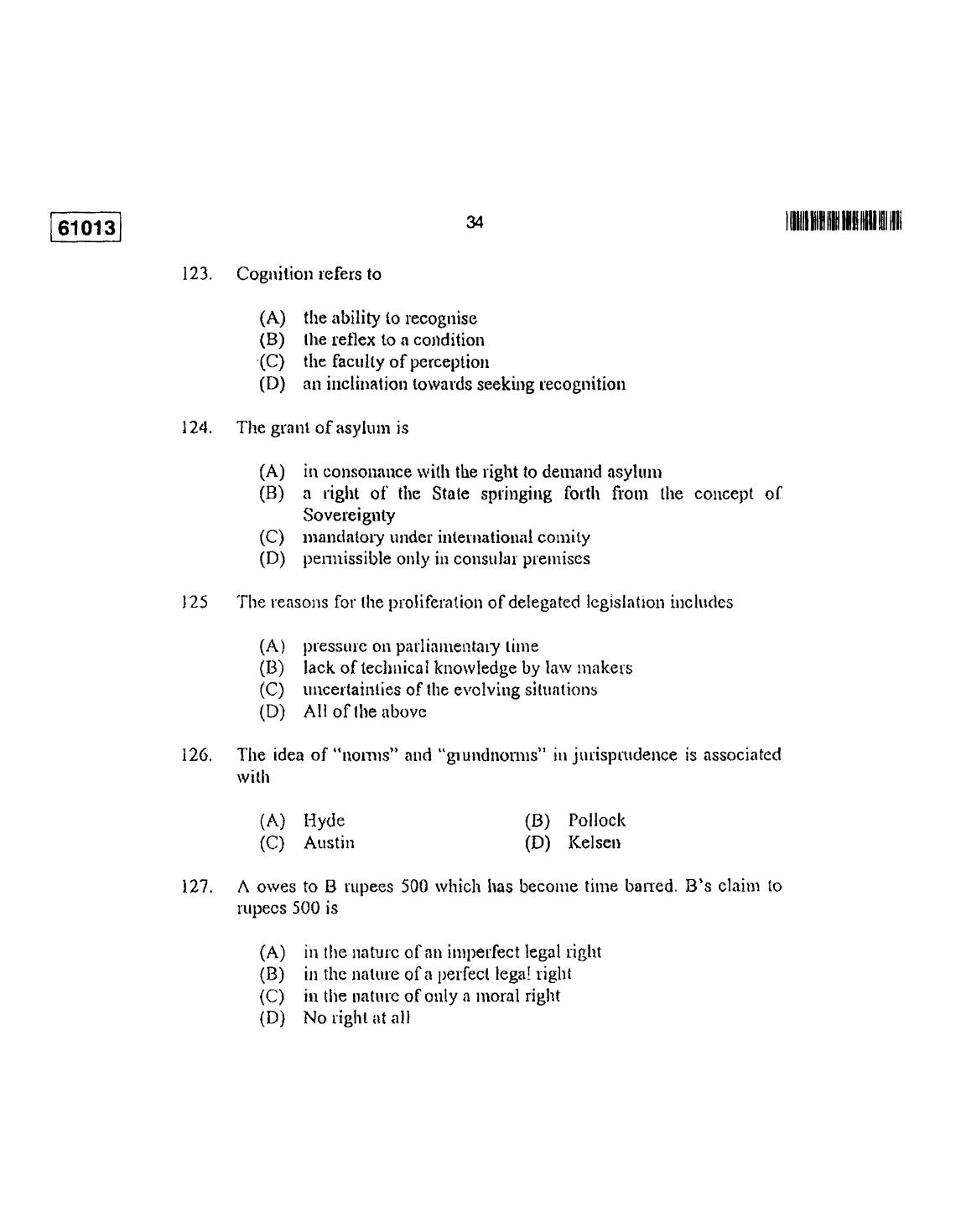 CUSAT CAT 2013 LLM Question Paper - Page 35
