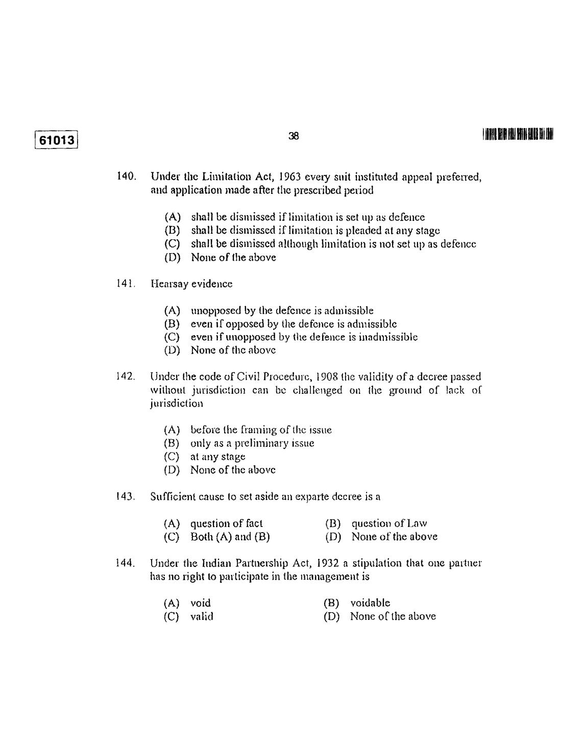 CUSAT CAT 2013 LLM Question Paper - Page 39
