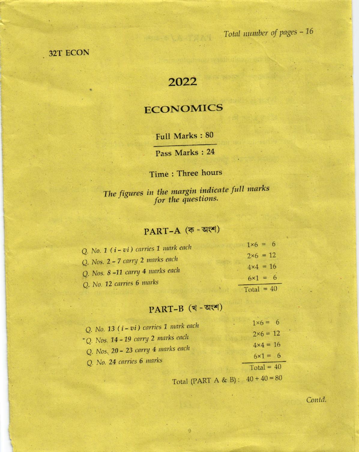 AHSEC Class 12 Economic Question Papers 2022 - Page 1