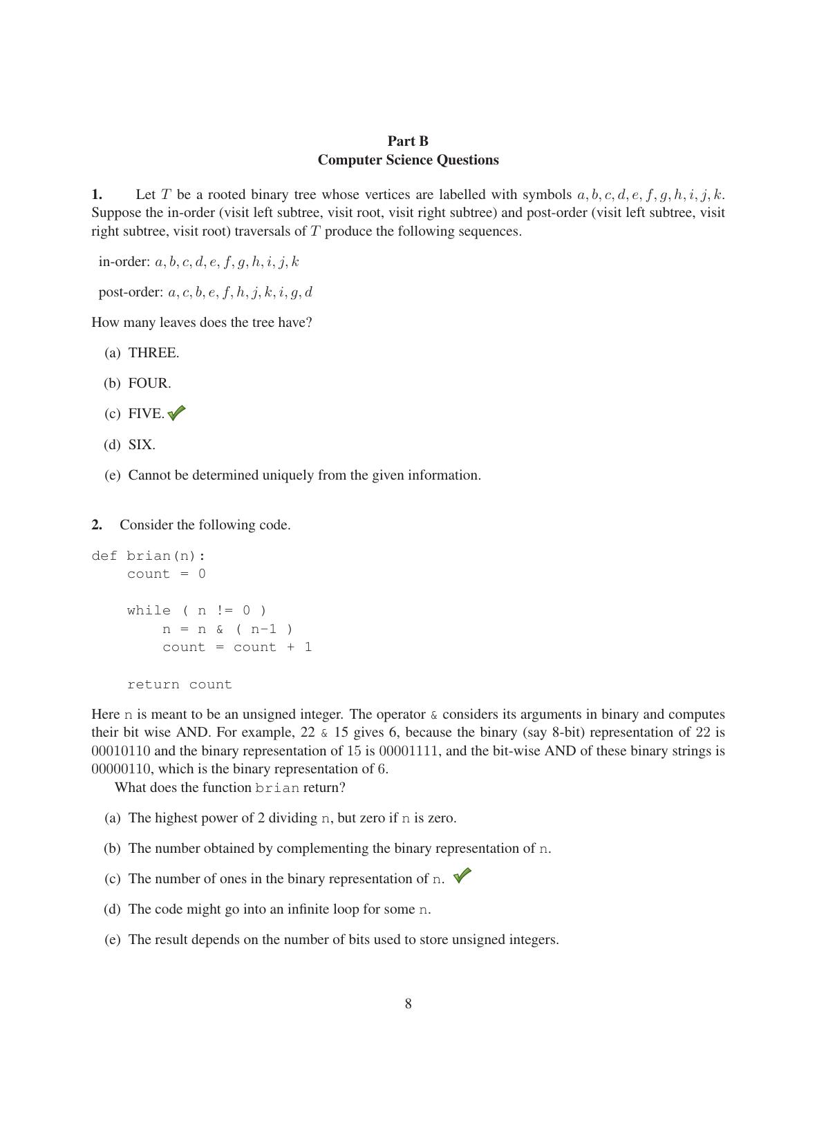 TIFR GS 2014 Computer & Systems Sciences Question Paper - Page 9