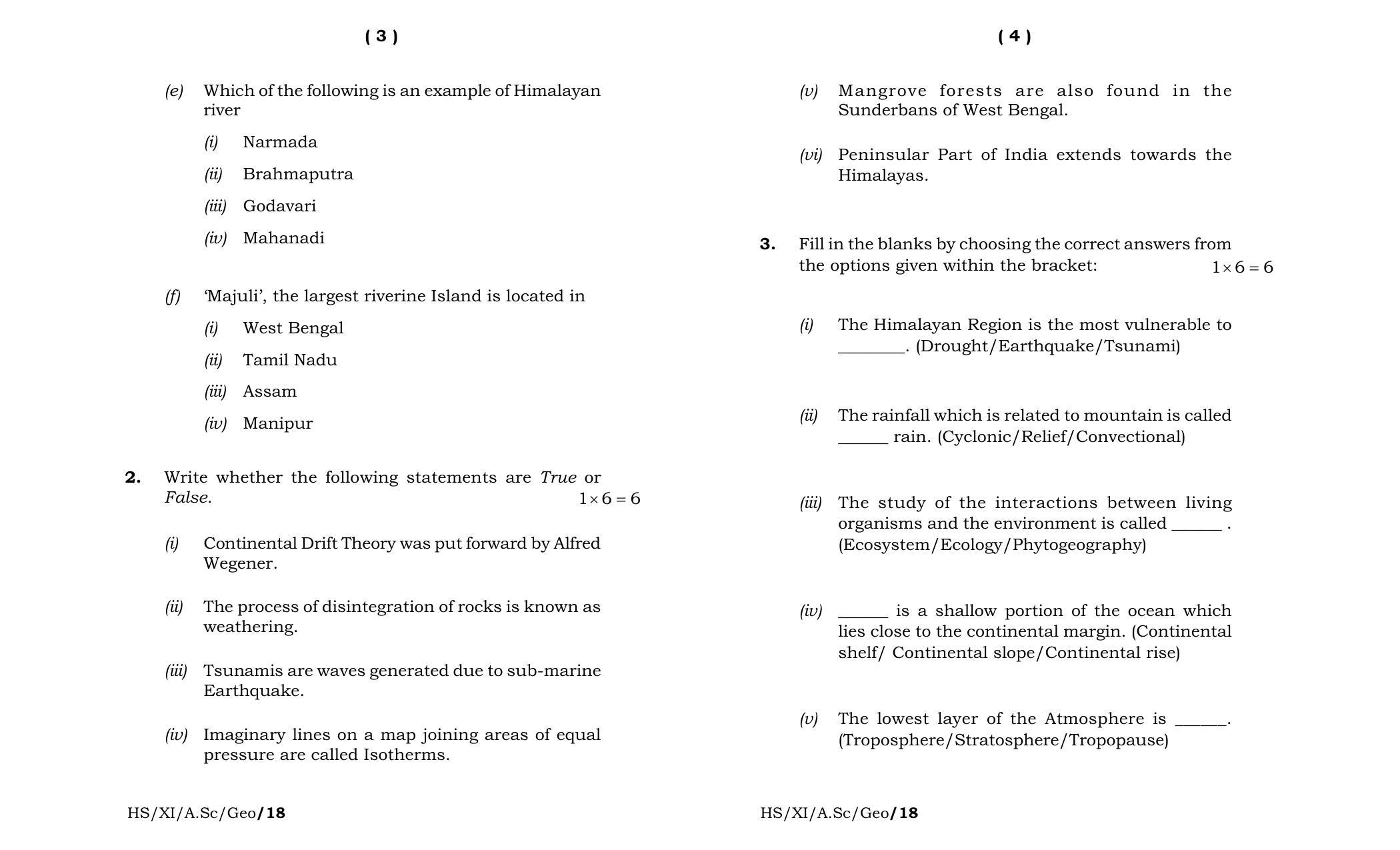 Meghalaya Board (MBOSE) Class 11 Geography 2018 Question Paper - Page 2