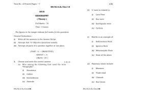 Meghalaya Board (MBOSE) Class 11 Geography 2018 Question Paper