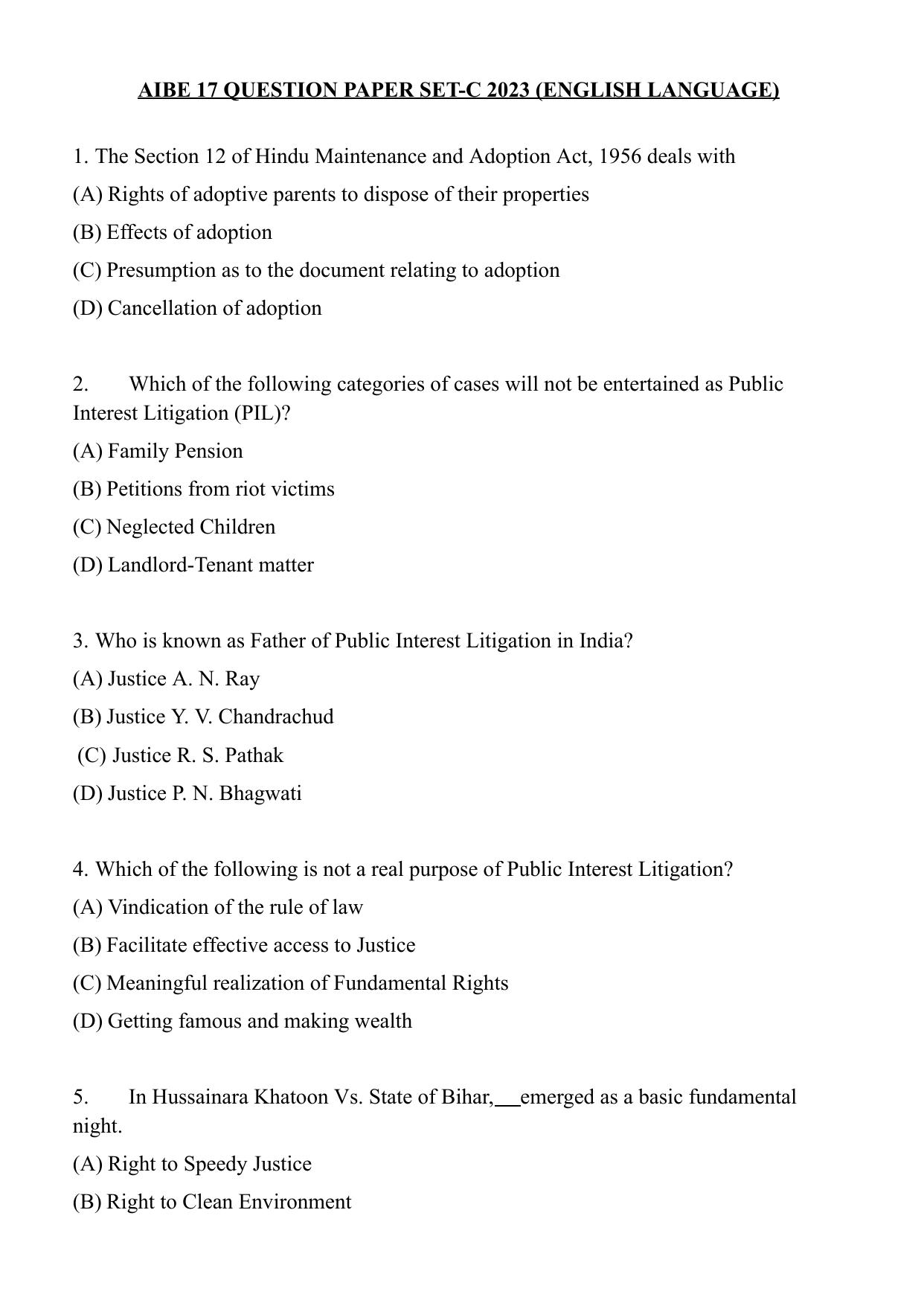 AIBE 17 English Question Paper - Page 1