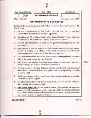 APJEE Mathematics & Science 2008 Question Paper