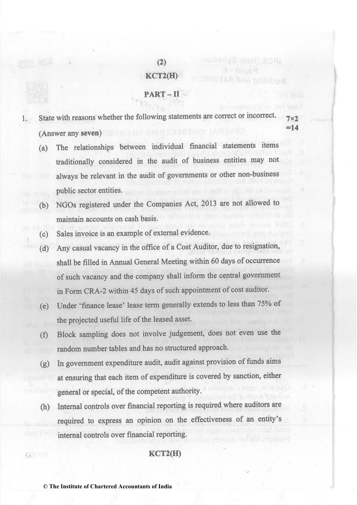 CA Inter Nov 2023 Question Paper - Paper 6 – Auditing and Assurance - Page 2