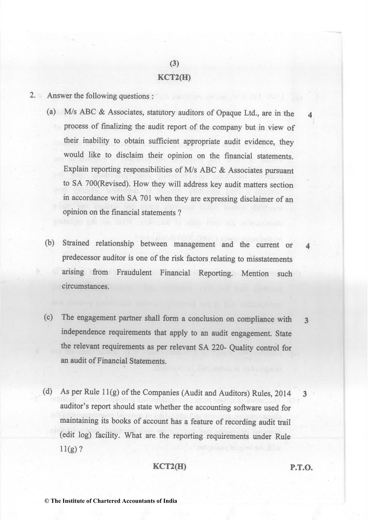CA Inter Nov 2023 Question Paper - Paper 6 – Auditing and Assurance - Page 3