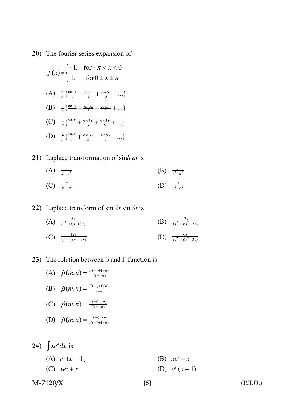 Mysore University PG Entrance Exam 2019: Mathematics Question Paper - Page 5