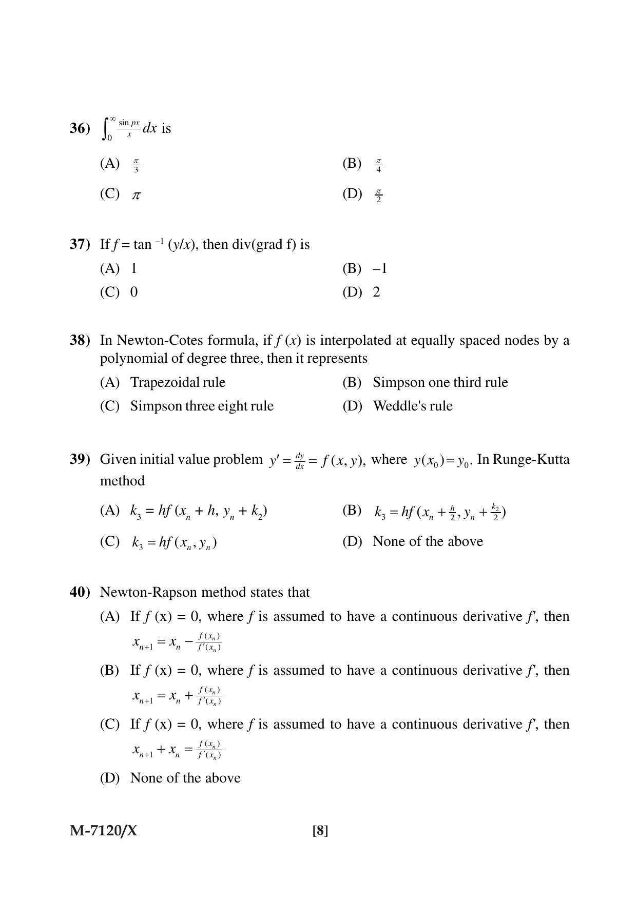 Mysore University PG Entrance Exam 2019: Mathematics Question Paper - Page 8