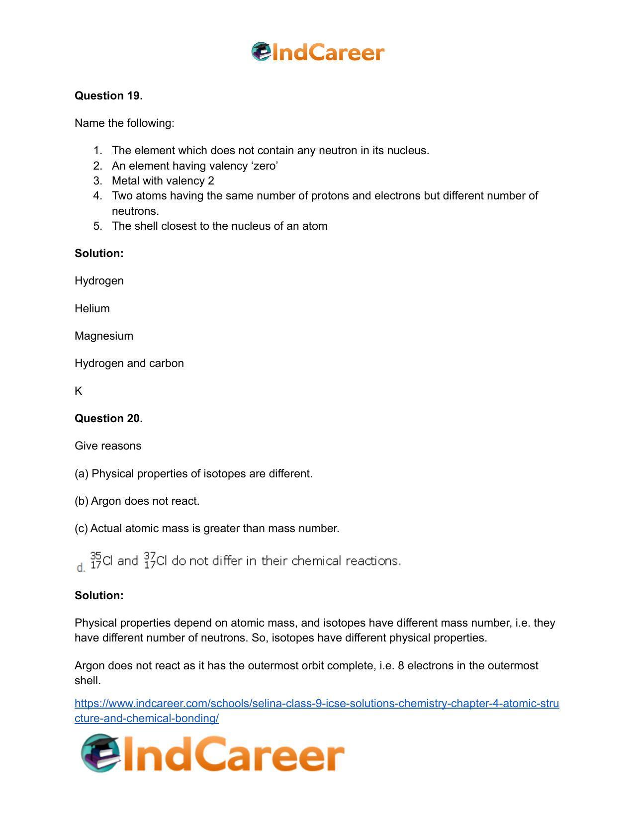 Selina Class 9 ICSE Solutions Chemistry : Chapter 4- Atomic Structure and Chemical Bonding - Page 24