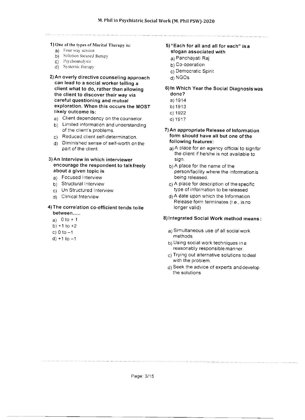 WBJEEB JEMAS (PG) 2020 MPhil PSW Question Paper - Page 3
