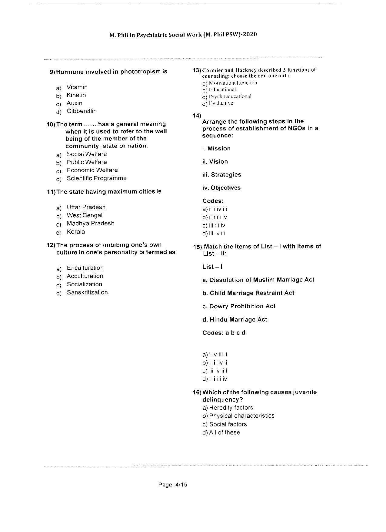 WBJEEB JEMAS (PG) 2020 MPhil PSW Question Paper - Page 4