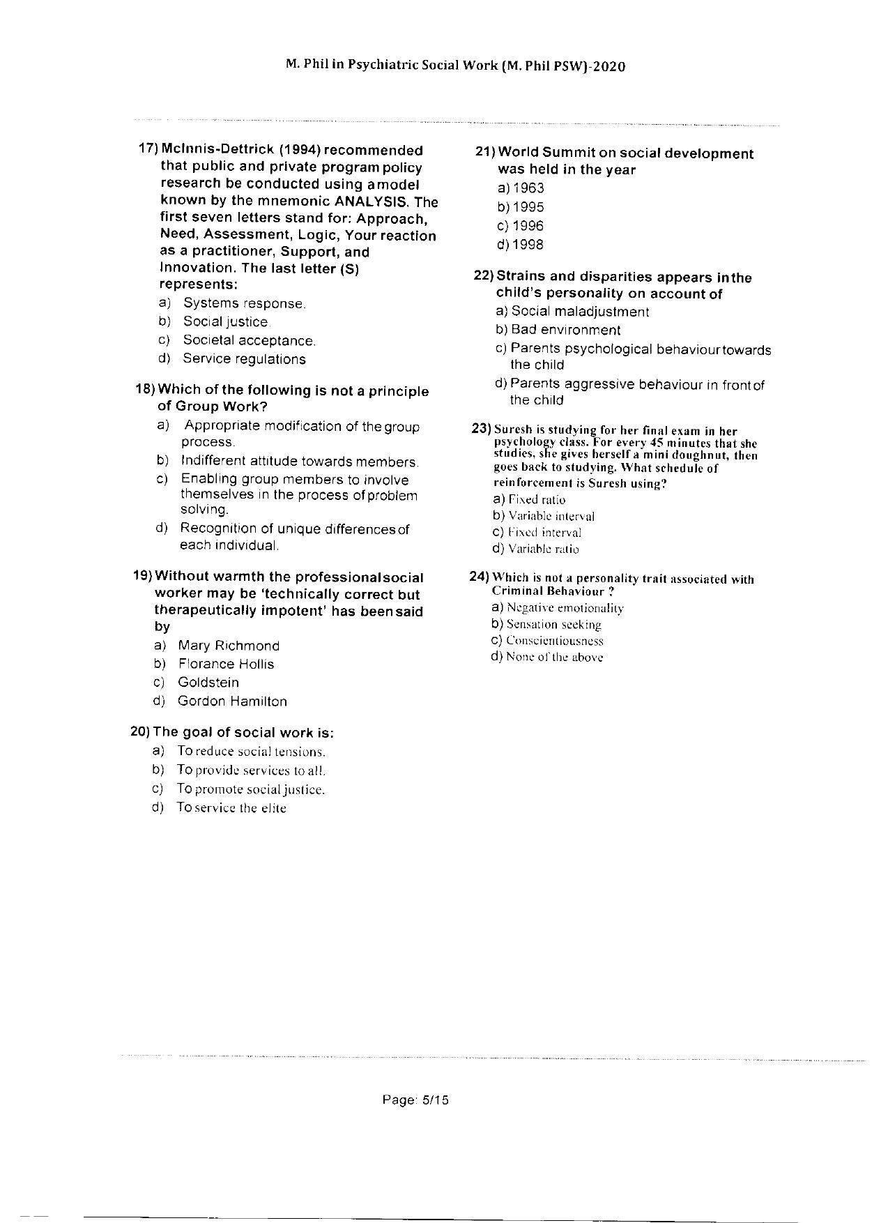 WBJEEB JEMAS (PG) 2020 MPhil PSW Question Paper - Page 5