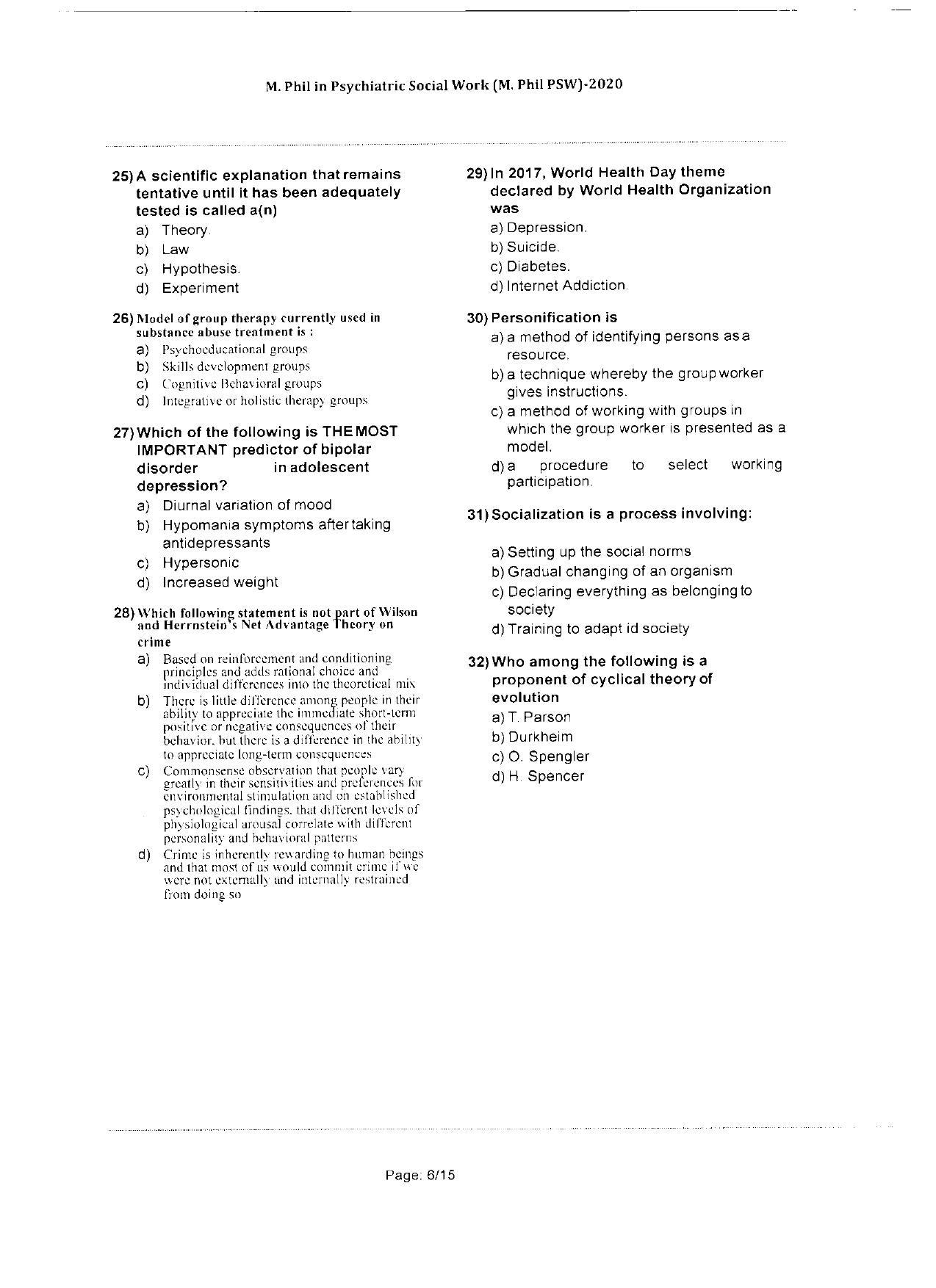 WBJEEB JEMAS (PG) 2020 MPhil PSW Question Paper - Page 6