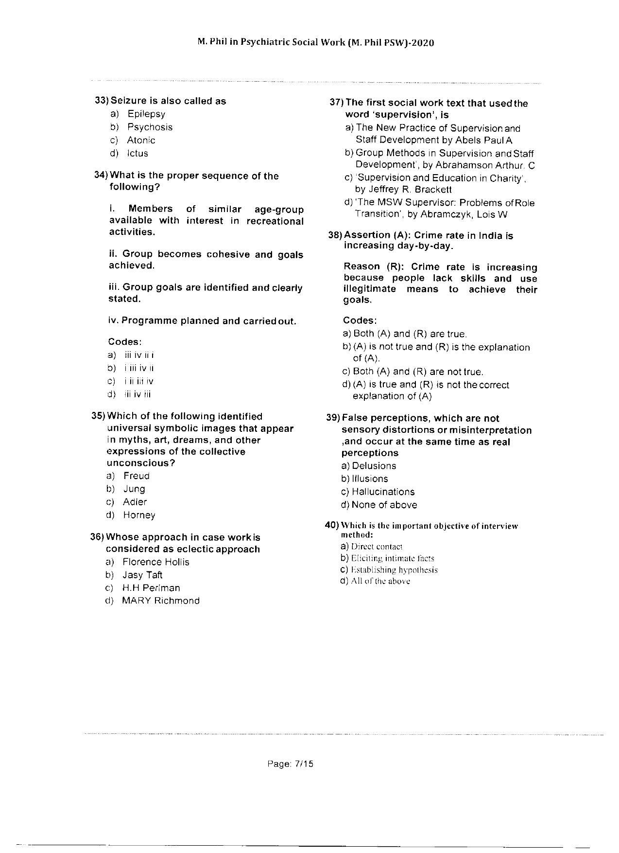 WBJEEB JEMAS (PG) 2020 MPhil PSW Question Paper - Page 7