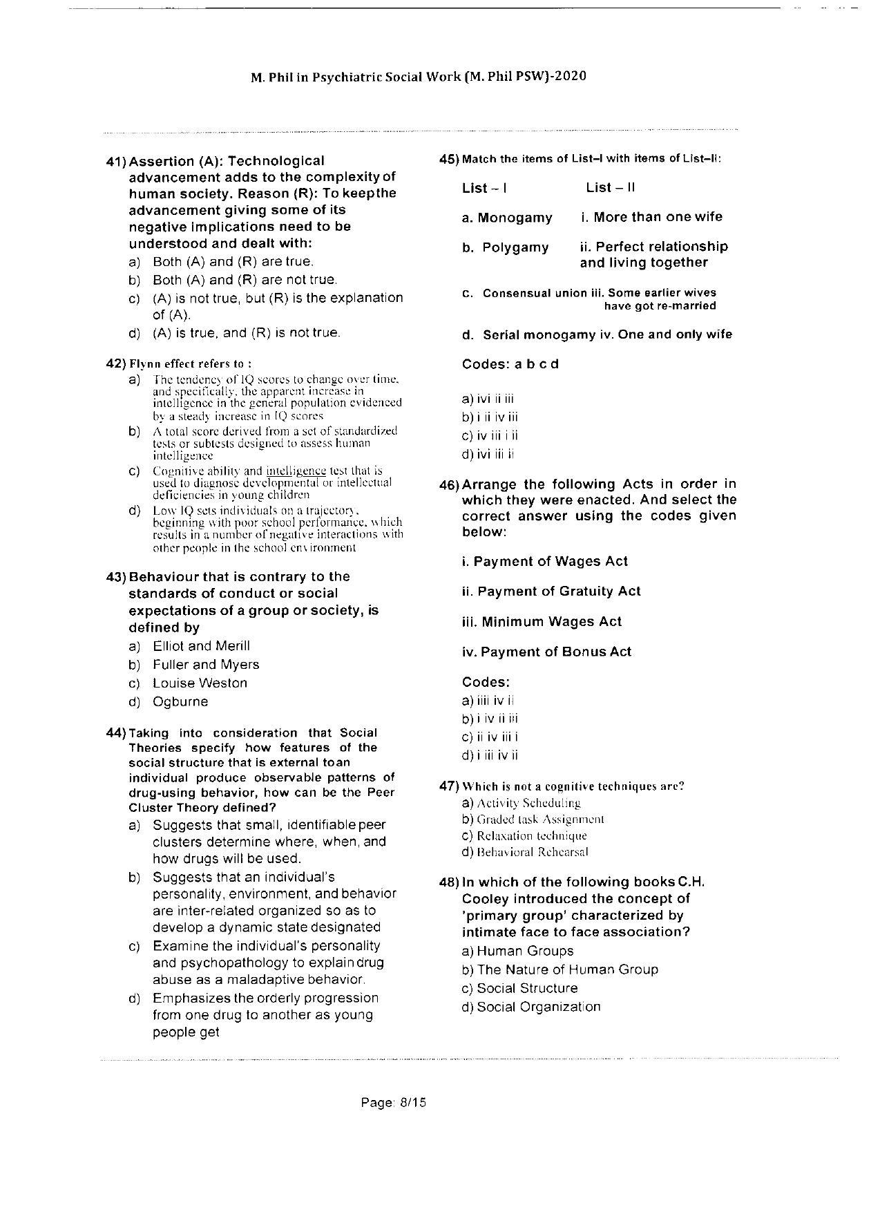 WBJEEB JEMAS (PG) 2020 MPhil PSW Question Paper - Page 8
