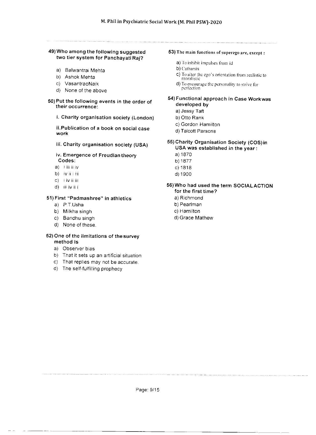 WBJEEB JEMAS (PG) 2020 MPhil PSW Question Paper - Page 9