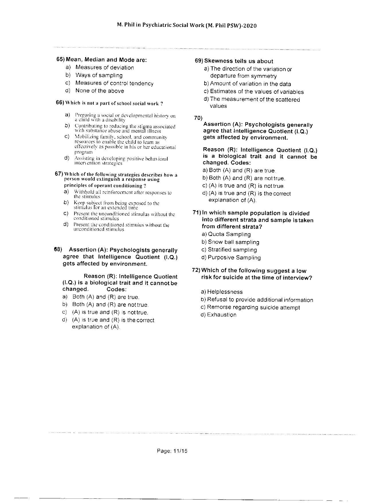 WBJEEB JEMAS (PG) 2020 MPhil PSW Question Paper - Page 11
