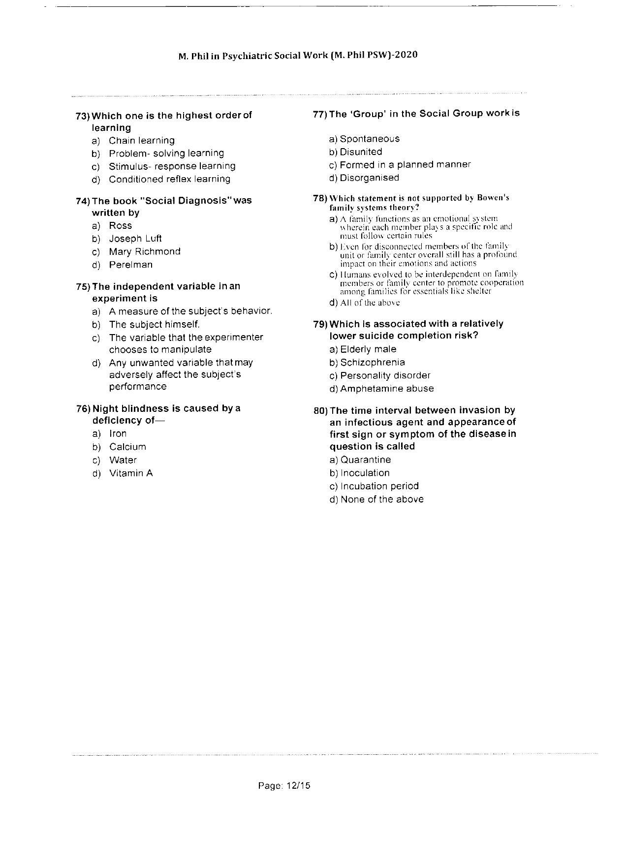 WBJEEB JEMAS (PG) 2020 MPhil PSW Question Paper - Page 12