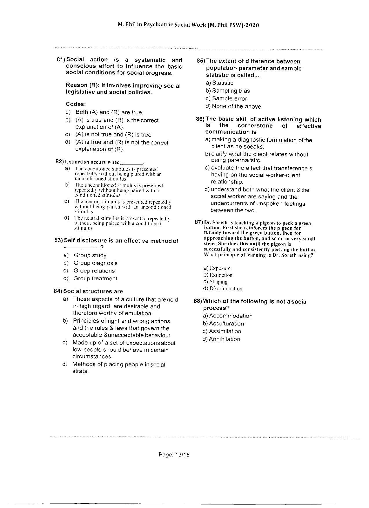 WBJEEB JEMAS (PG) 2020 MPhil PSW Question Paper - Page 13