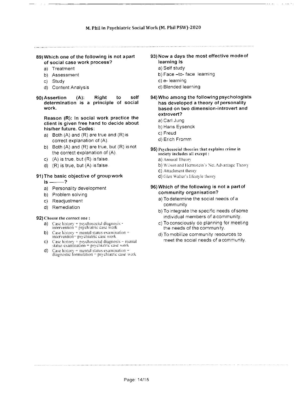 WBJEEB JEMAS (PG) 2020 MPhil PSW Question Paper - Page 14