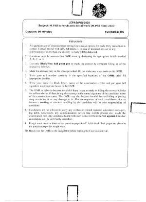 WBJEEB JEMAS (PG) 2020 MPhil PSW Question Paper