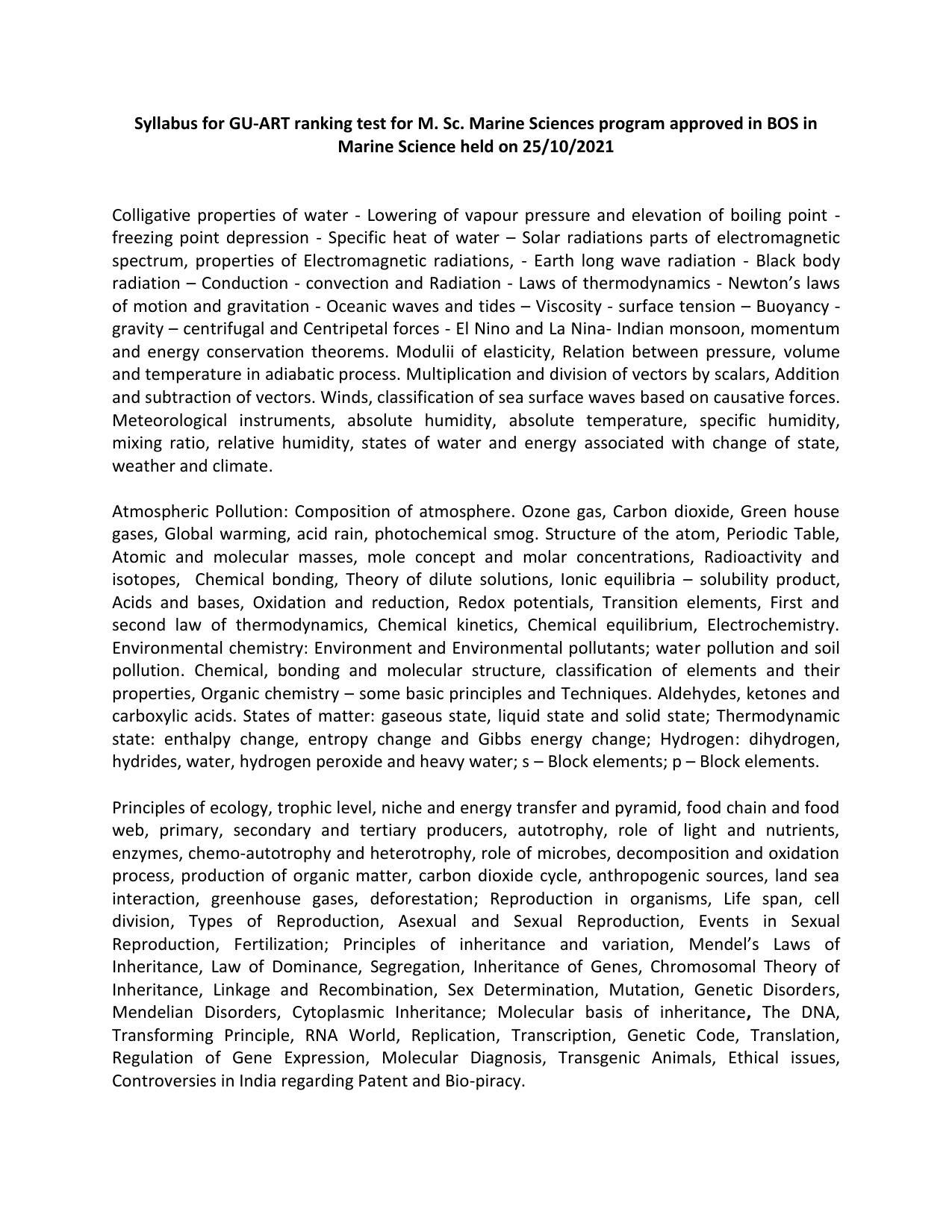 GU ART Marine Science Syllabus - Page 1