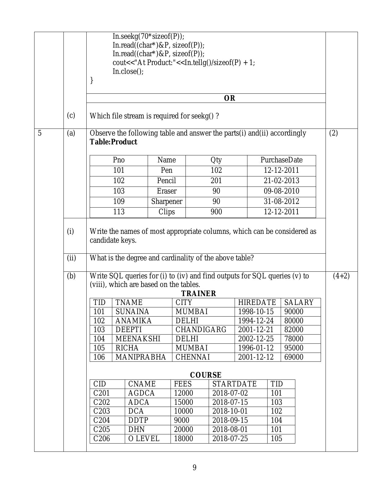 CBSE Class 12 Computer Science - Old Skill Education-Sample Paper 2019-20 - Page 9
