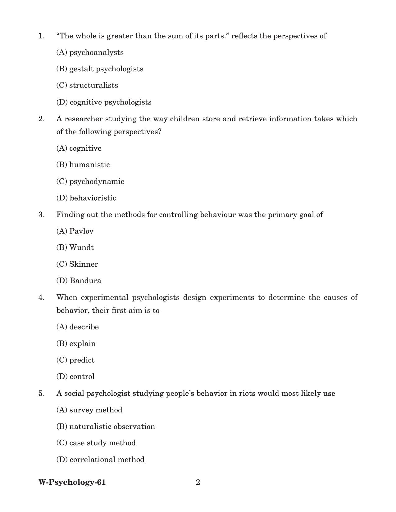 Odisha CPET 2022 PSYCHOLOGY Question Paper - Page 2
