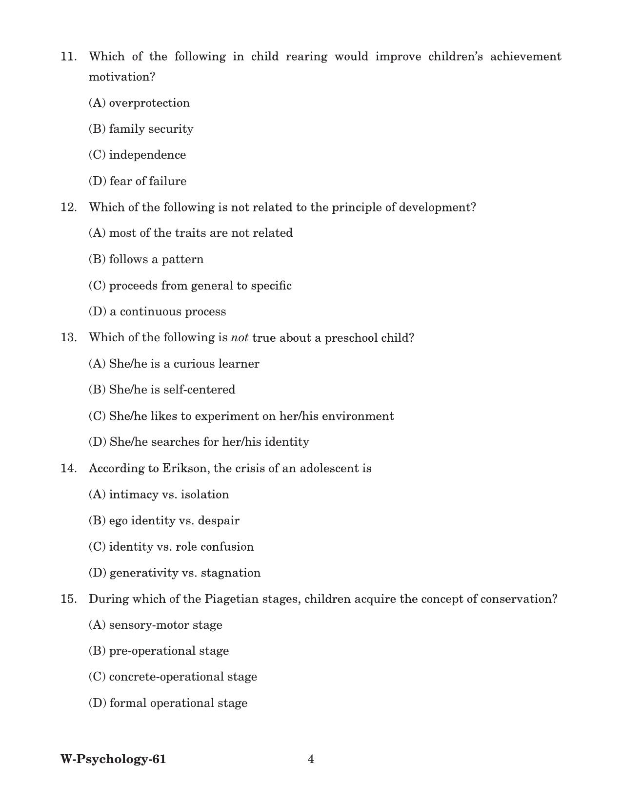Odisha CPET 2022 PSYCHOLOGY Question Paper - Page 4