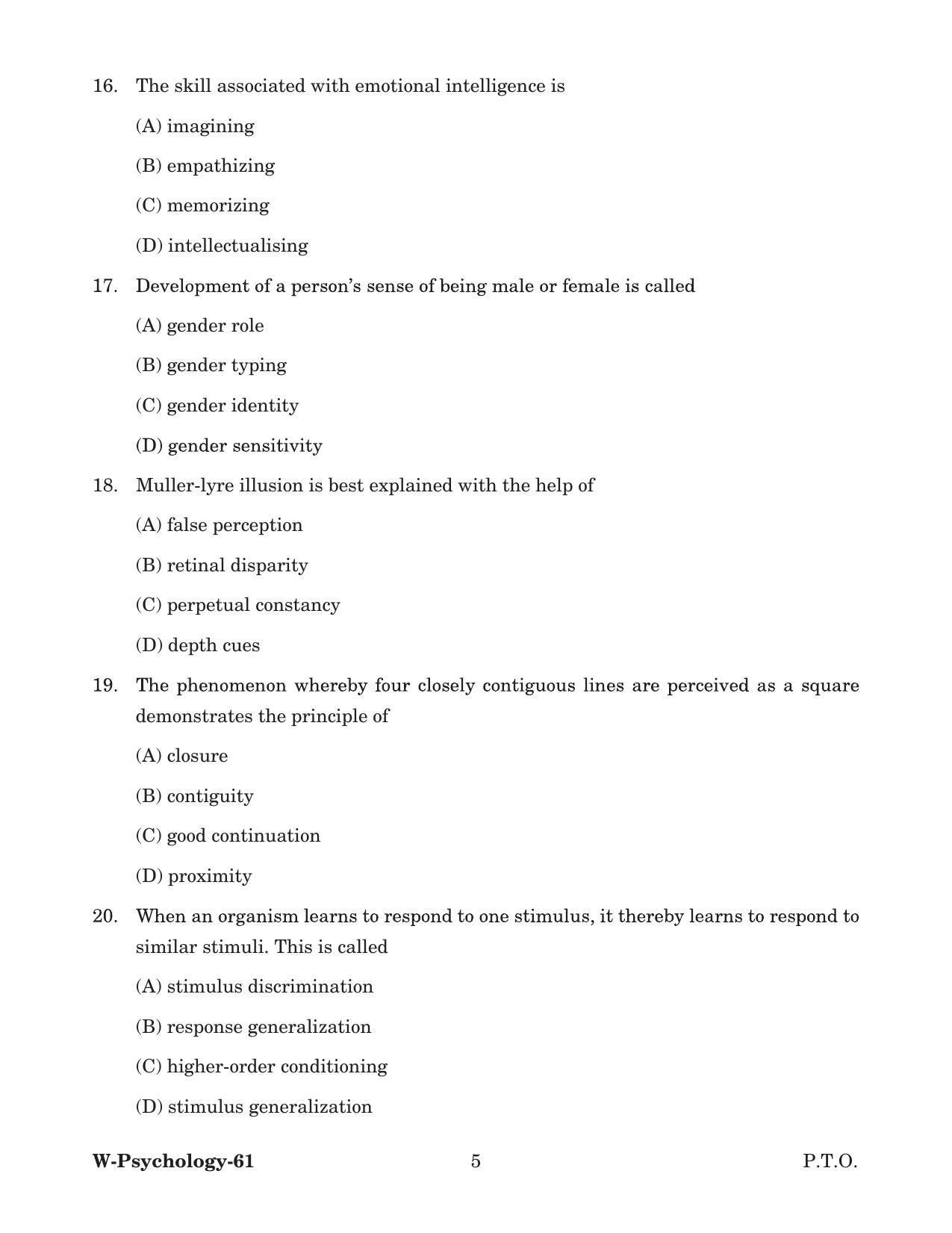 Odisha CPET 2022 PSYCHOLOGY Question Paper - Page 5