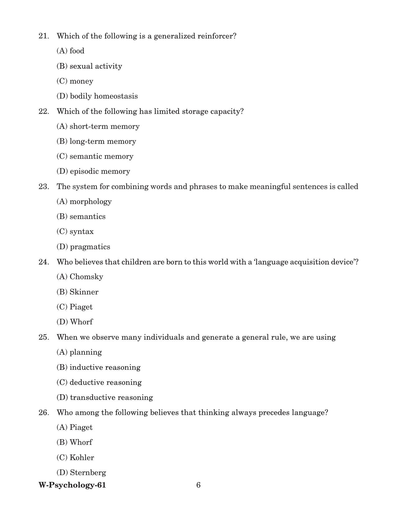 Odisha CPET 2022 PSYCHOLOGY Question Paper - Page 6