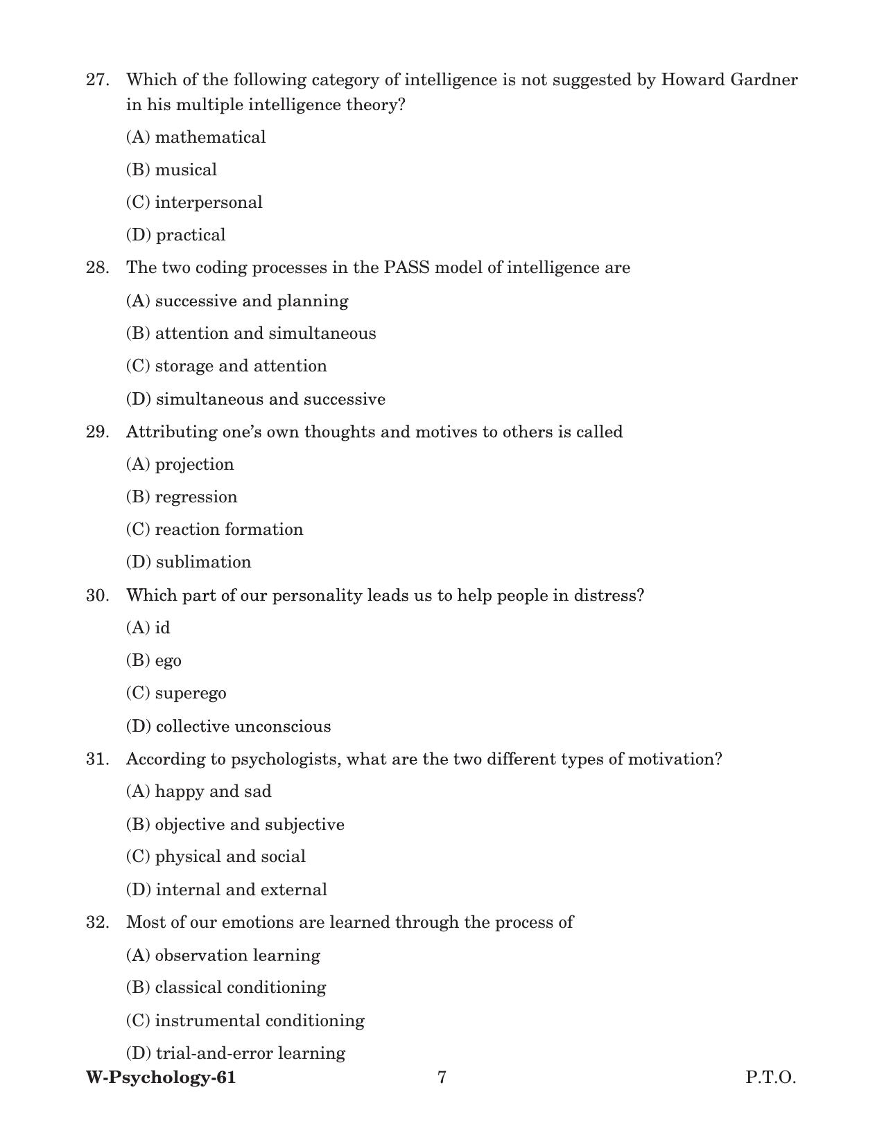 Odisha CPET 2022 PSYCHOLOGY Question Paper - Page 7