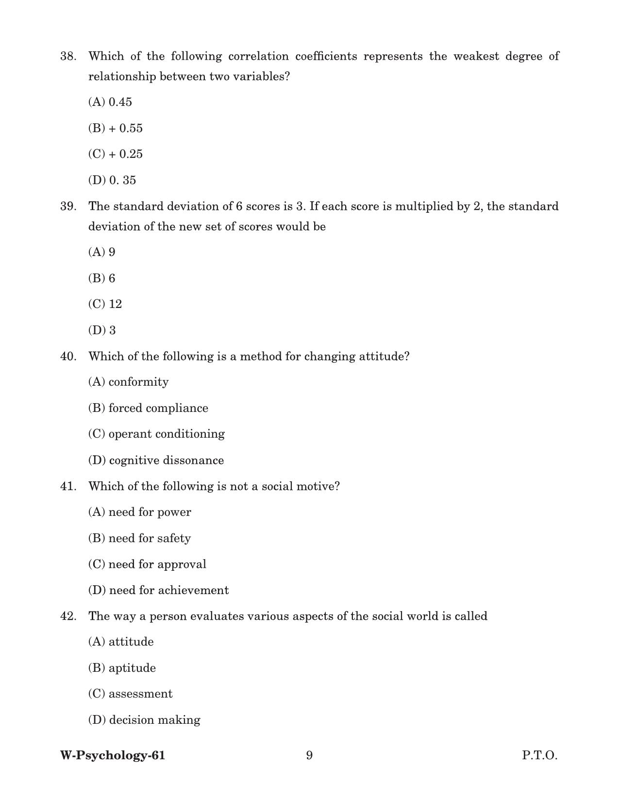 Odisha CPET 2022 PSYCHOLOGY Question Paper - Page 9