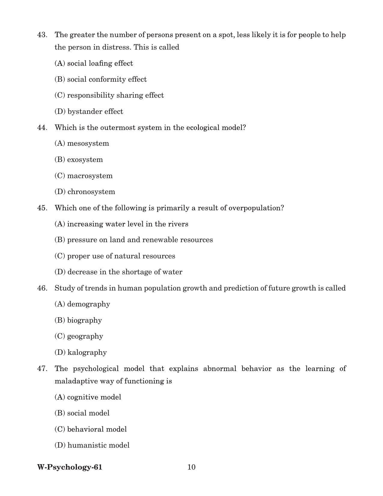 Odisha CPET 2022 PSYCHOLOGY Question Paper - Page 10