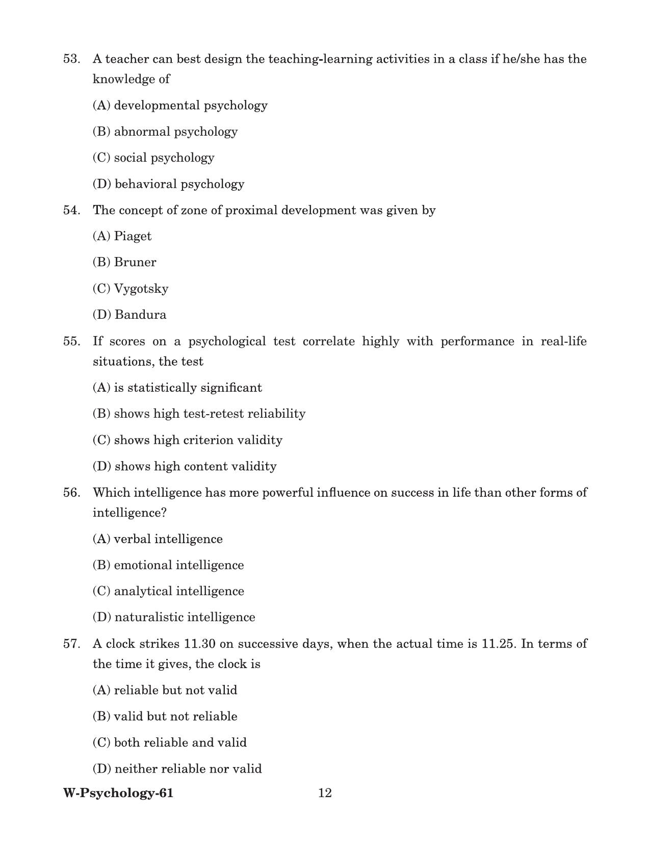 Odisha CPET 2022 PSYCHOLOGY Question Paper - Page 12