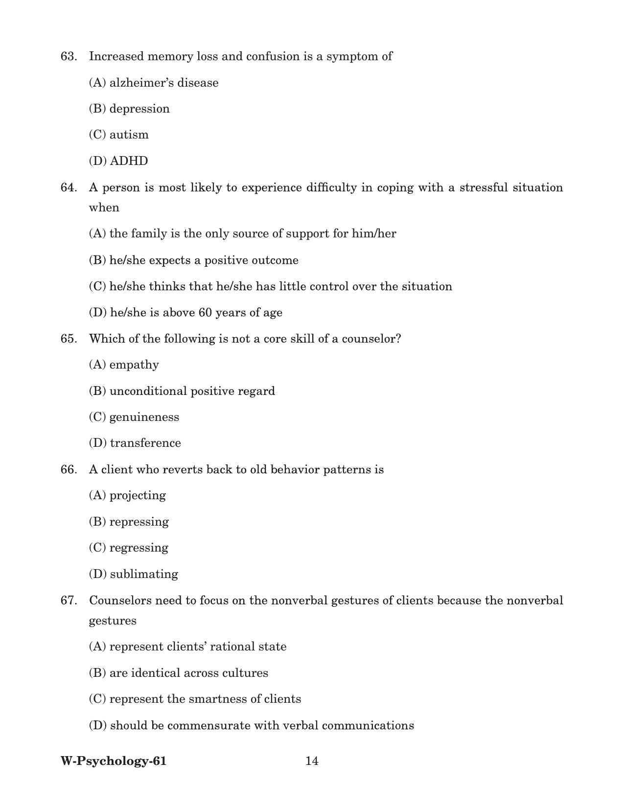 Odisha CPET 2022 PSYCHOLOGY Question Paper - Page 14