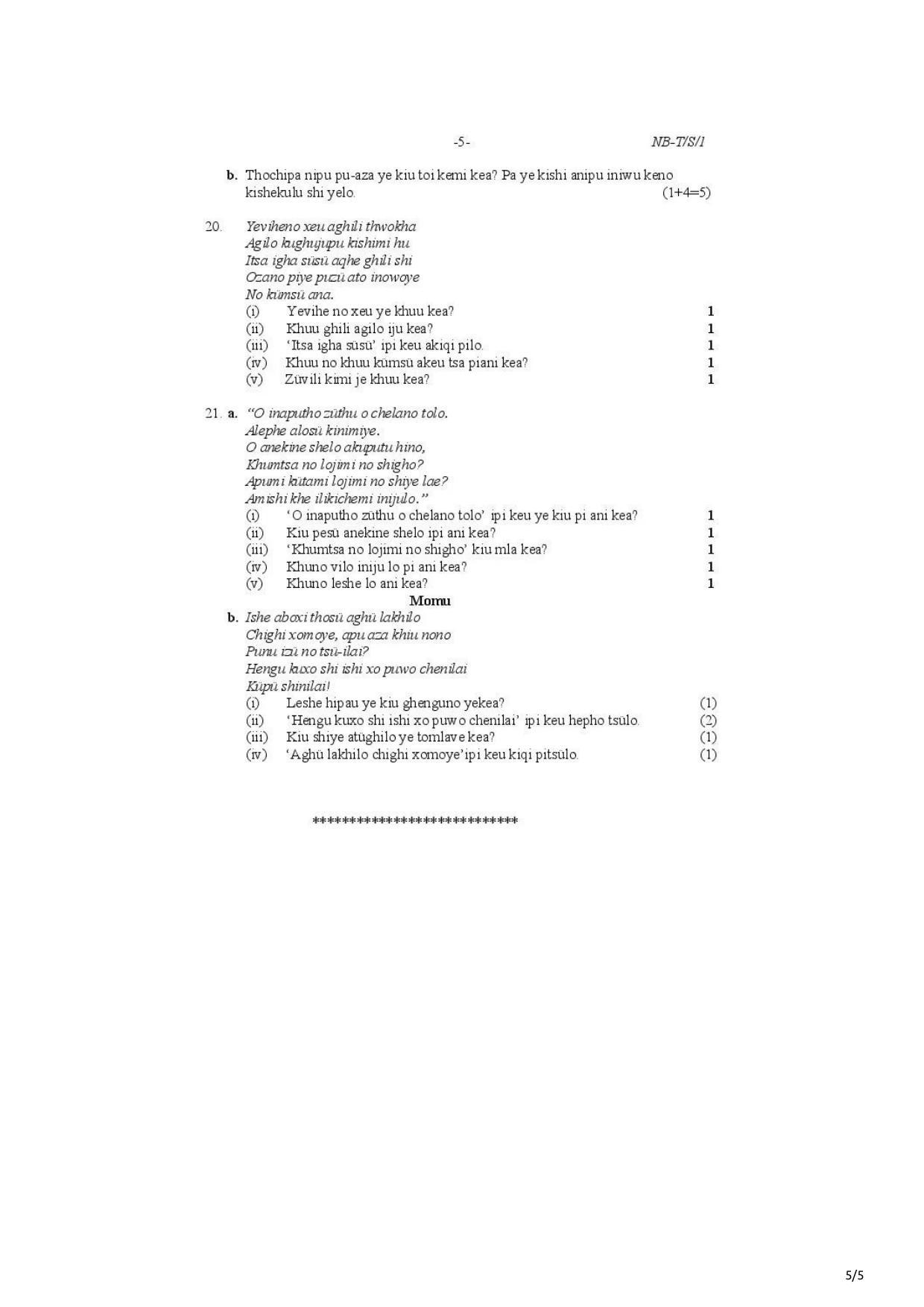 Nagaland Board Class 10 Sumi 2021 Question Paper - Page 5