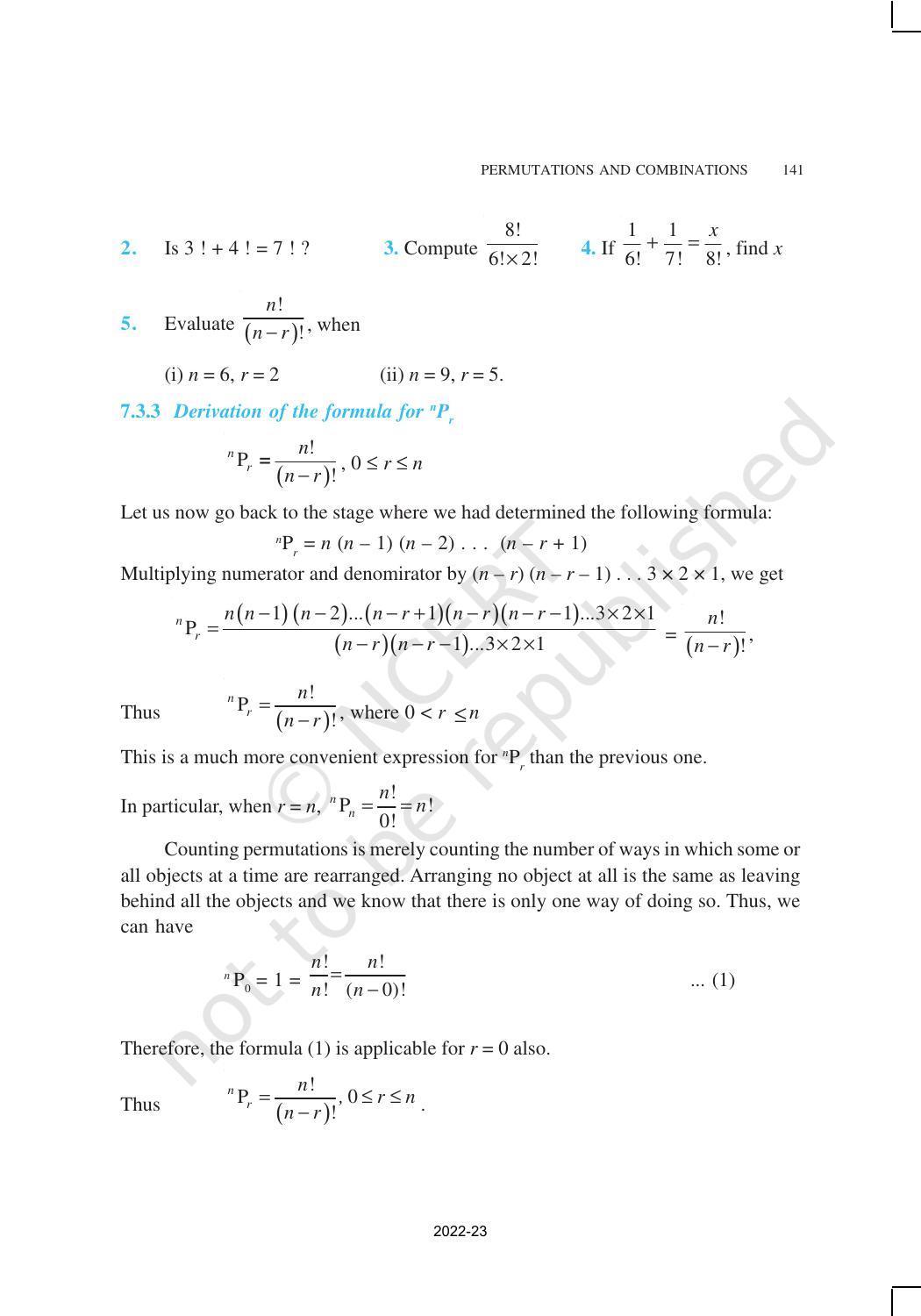 NCERT Book for Class 11 Maths Chapter 7 Permutations and Combinations - Page 8