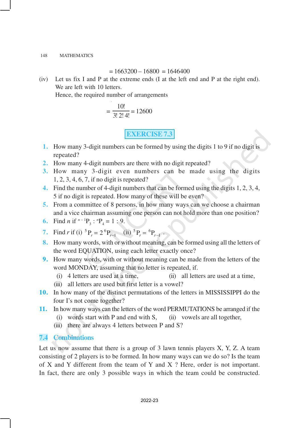 NCERT Book for Class 11 Maths Chapter 7 Permutations and Combinations - Page 15